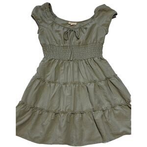 Baby Doll Tiered Mini Dress Sz‎ M Sage Boho Cowgirl cottagecore Ruffled peasant